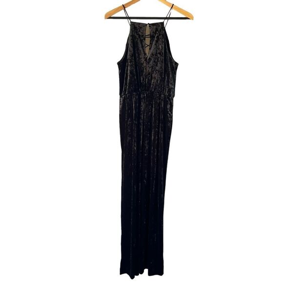 WAYF Posie Lace-Up Jumpsuit In Black Velvet - Picture 10 of 11